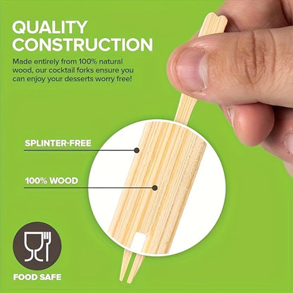 Sustainable Bamboo Forks - 100/200PCS, 3.5" Disposable Mini Food and Cocktail Picks for Weddings and Parties