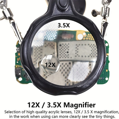 Adjustable LED Magnifying Glass - Illuminated Inspection Tool with Light, Folding Design and Clip for Mobile Phone Repair, Hardware and Electronics