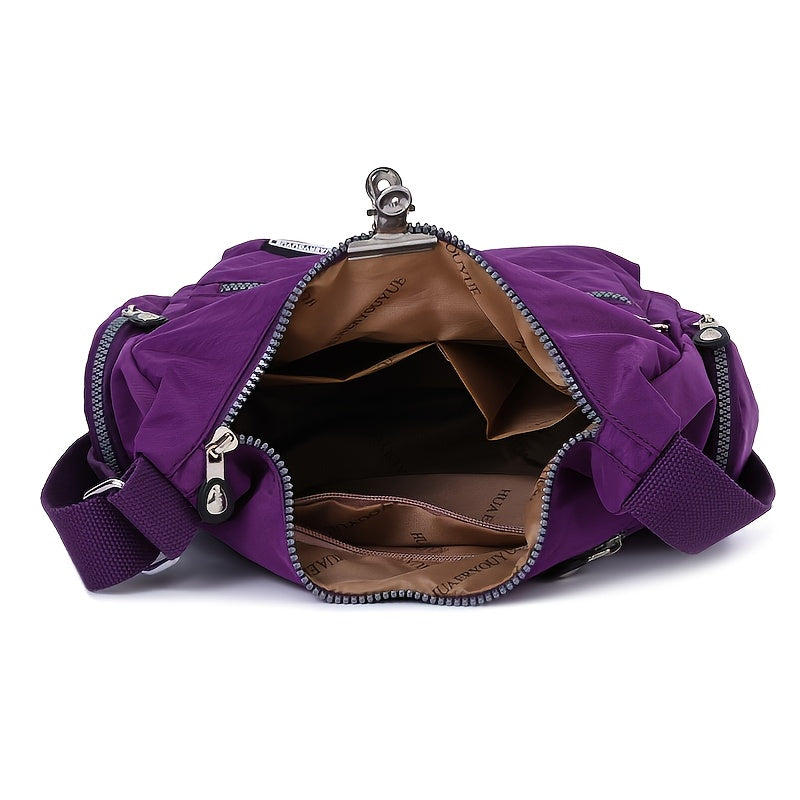 Waterproof Nylon Crossbody Bag for Women - Trendy Zipper Purse with Letter Patch