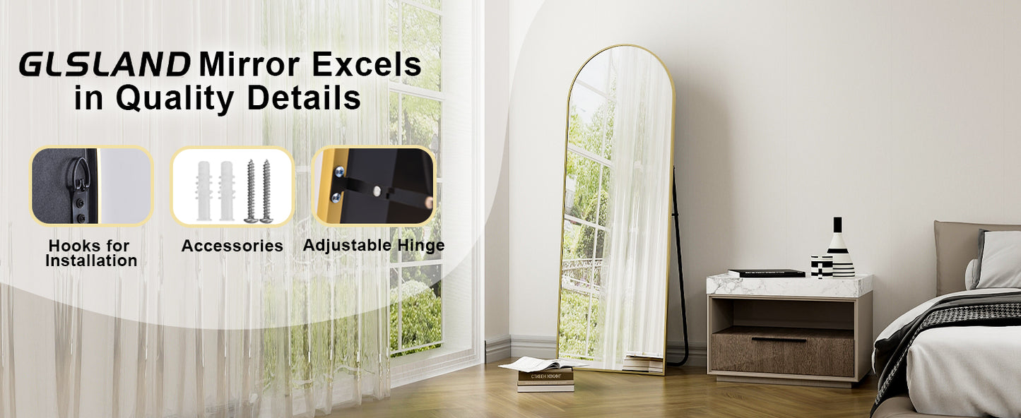 21x64 inch Arched Full Length Mirror – High Definition Aluminum Alloy Frame for Bedroom or Living Room