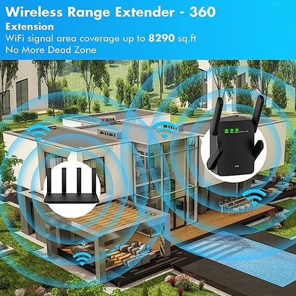 2023 WiFi Extender - 8470 Sq. Ft. Coverage, 2.4GHz, 1-Tap Setup, Ethernet Port, WiFi Booster for Home