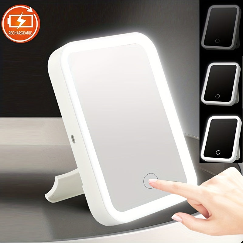 LED Makeup Mirror with Touch Control – 3 Brightness Levels, USB Rechargeable, Portable Vanity Mirror with Adjustable LED Light for Bedroom & Dorm – Gift for Women