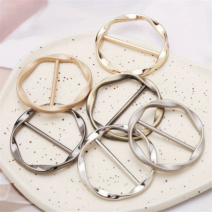6 Piece Set Silk Scarf & T-Shirt Clips – Elegant Metal Round Ring Buckles in Bronze, Gold, Silver & Black, Sewing & Knitting Accessories for Jewelry Making with Loops
