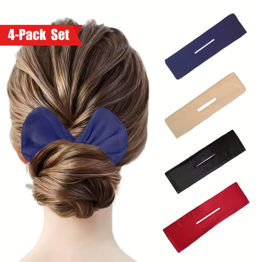 4 Pack Magic Hair Bun Maker Set - French Twist Clip Bands, Versatile Hairstyle Accessories for Women in Assorted Colors