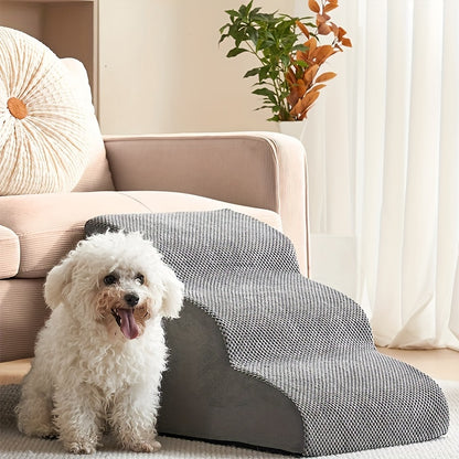 Curved 3-Step Dog Stairs for Small Dogs - 15.7" High, Non-Slip Pet Steps for Couch, Sofa, and Chair, Grey