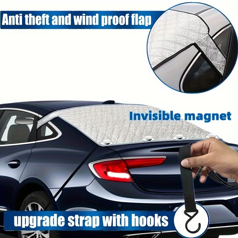 Rear Windshield Snow Cover – Ice & Snow Protection with 4 Magnetic Suction Points & 2 Fixed Hooks, Fits Most Sedans & SUVs