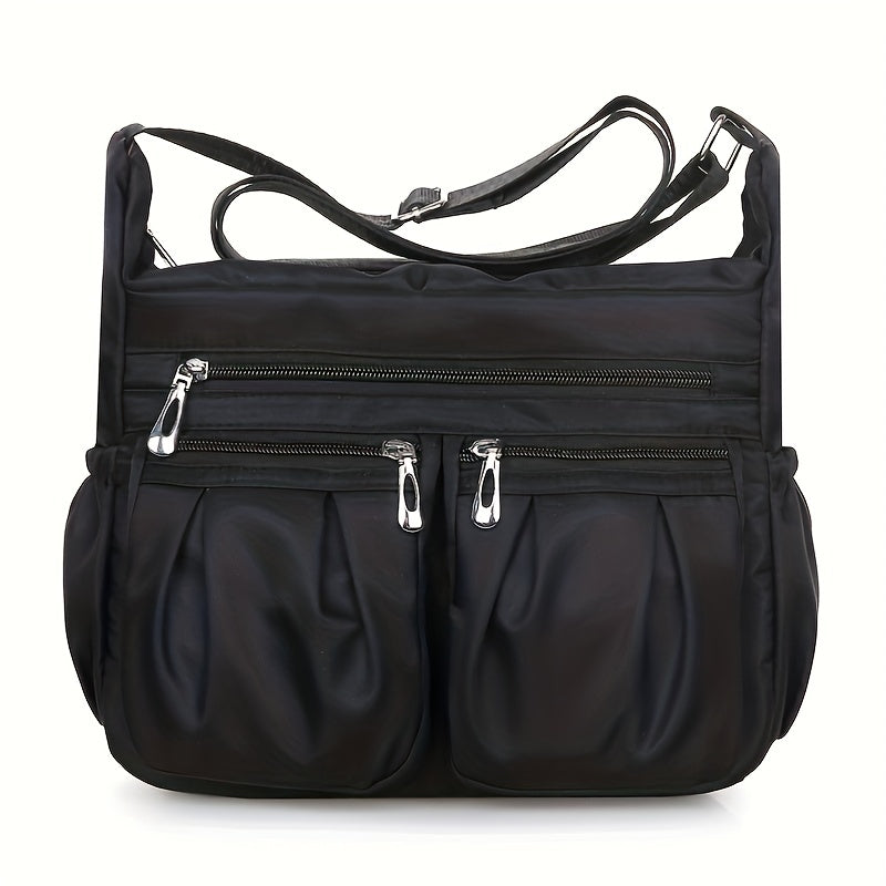 Waterproof Nylon Crossbody Bag for Women - Multi-Compartment Shoulder Purse with Zipper, Casual Everyday Bag for Middle-Aged and Elderly