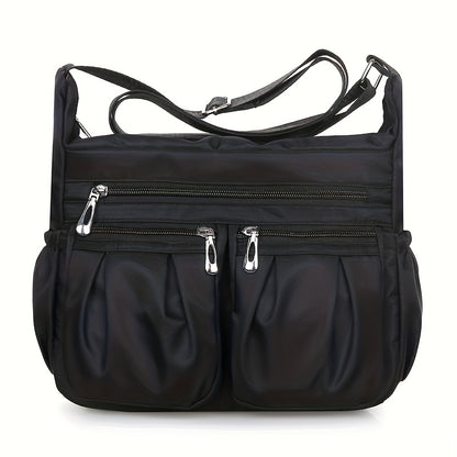 Waterproof Nylon Crossbody Bag for Women - Multi-Compartment Shoulder Purse with Zipper, Casual Everyday Bag for Middle-Aged and Elderly