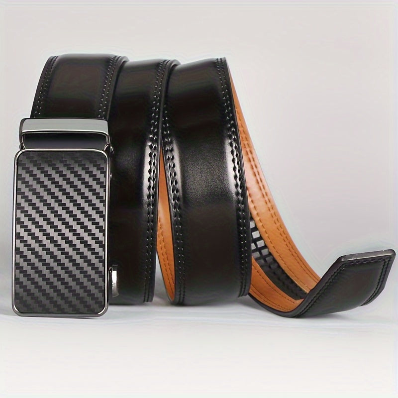 Business Men's Automatic Buckle Cowhide Belt – Ratchet Dress Belt, Genuine Leather, Perfect Father's Day Gift