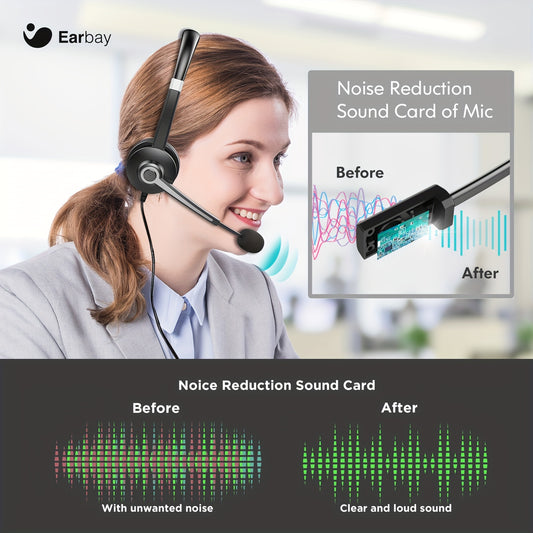 Stereo USB Headset with 3.5mm Jack - Noise Cancelling Microphone, In-Line Volume and Mute Control for PC, Laptop, Business Office, Skype, Zoom
