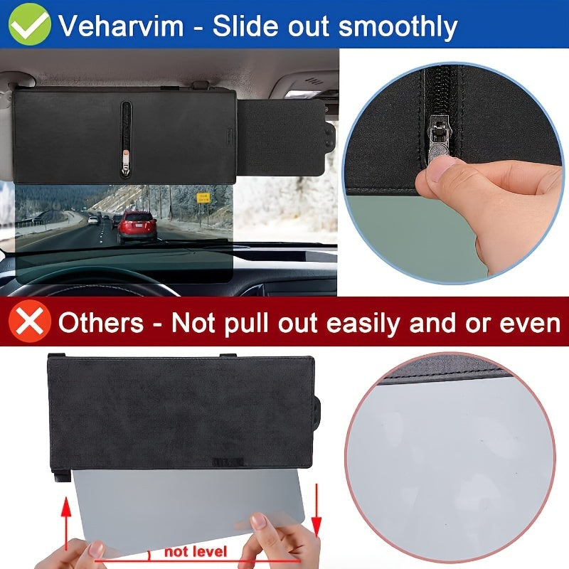 Upgraded Car Sun Visor with Zipper Slider – UV400 Protection, Anti-Glare PC Lens, Side Sunshade for Safe Driving