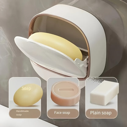 Wall-Mounted Soap Dish with Lid – No Drill, Double-Layer Holder for Bathroom & Kitchen Storage
