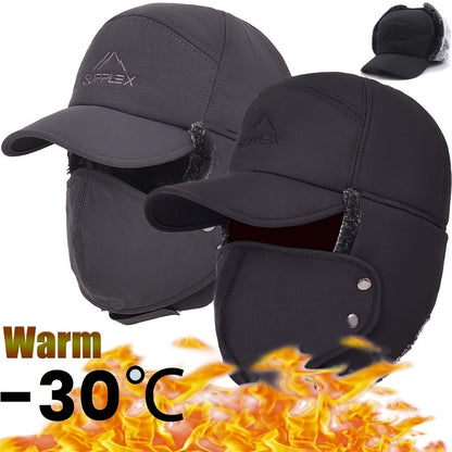 Men's Sporty Thermal Knit Hat – Durable Winter Cap with Warm Faux Fur and Ear Flaps