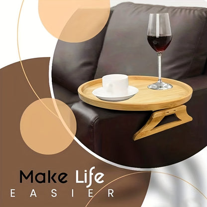 Foldable Bamboo Sofa Armrest Tray – Instant & Stable End Table for Sofa, 9.84" x 5.12", No Power Required, Hardwood Construction