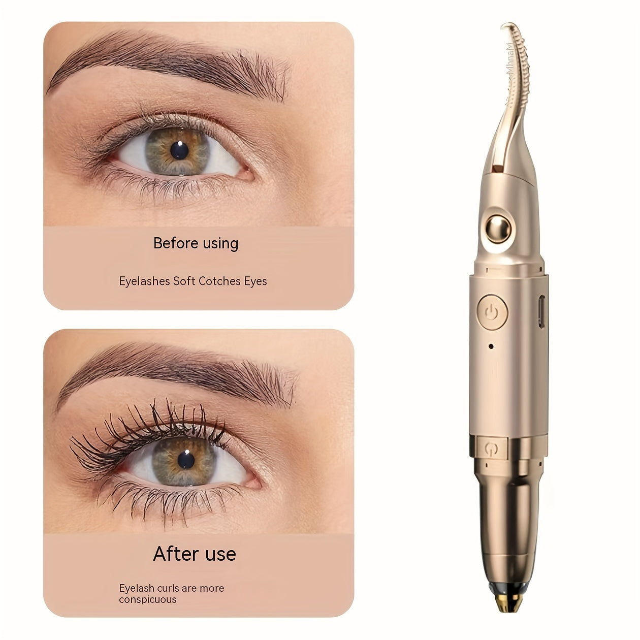 Multi-Use Heated Eyelash Curler - Compact Eye Makeup Tool with Trimmer for Brows and Unwanted Hair | Perfect for Styling and Grooming