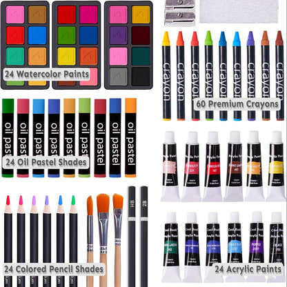 175 Piece Deluxe Art Set with 2 Drawing Pads - Professional Art Kit in Wooden Case, Includes Crayons, Acrylic Paints, Colored Pencils for Artists & Teens, Ideal for Halloween and Christmas Gifts