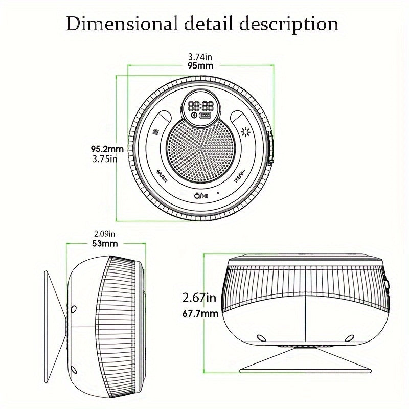 Portable Wireless Bathroom Speaker with Suction Cup - Stereo Sound, Built-In Microphone, 9-Hour Battery Life - Ideal for Travel, Parties and Outdoor Use