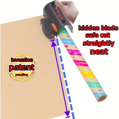 Wrapping Paper Cutter with 3 Replaceable Blade Sets - Birthday & Christmas Gift Wrap Cutter, Paper Roll Cutter with Tube Holder and Sliding Slicing Tool