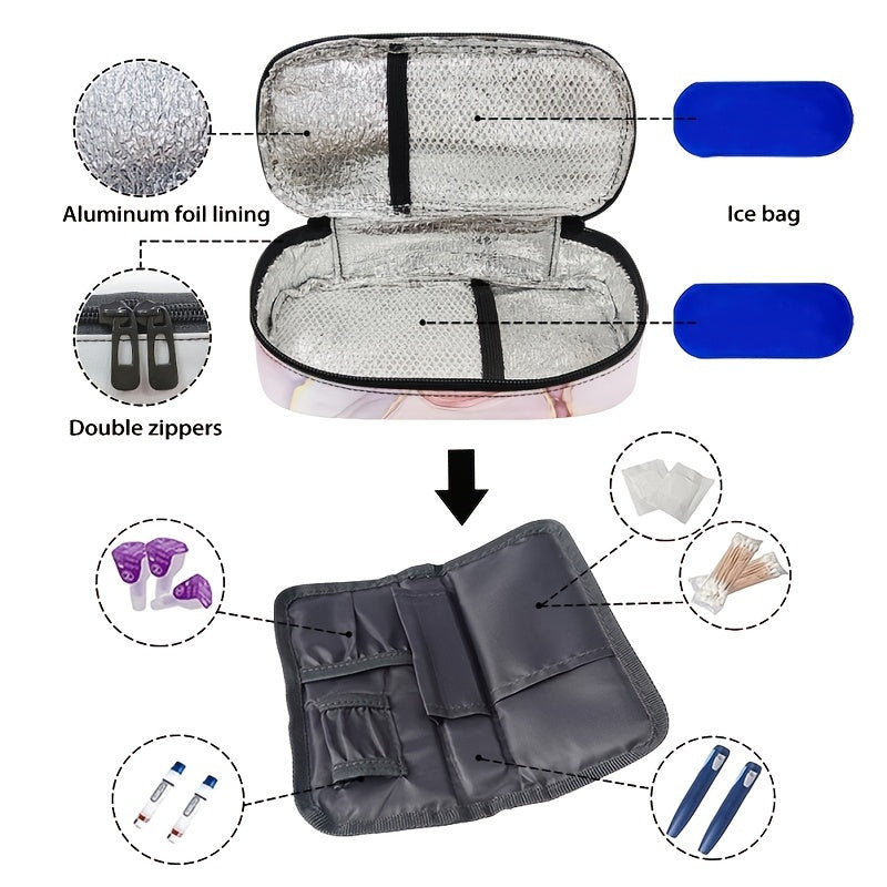 Marble Pattern Insulin Cooler Travel Case – Diabetic Medication Organizer for Blood Glucose Monitors, Pink Marble (Case Only)
