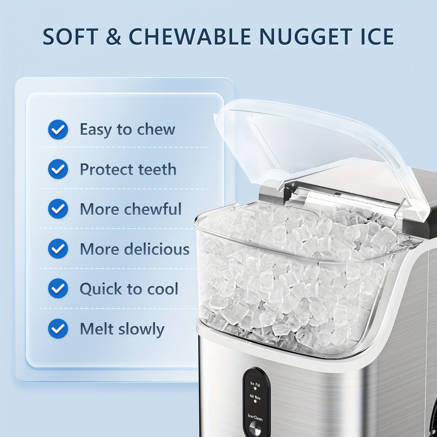 34Lbs Nugget Ice Maker & 26Lbs Bullet Ice Maker - Soft Chewable Crushed Ice Machine, Portable Countertop Ice Maker with Auto-Cleaning, Basket & Scoop, One-Button Operation for Home Use