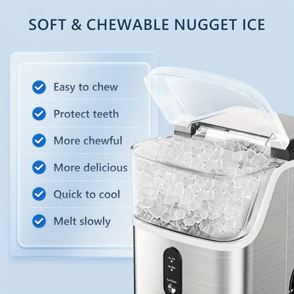 34Lbs Nugget Ice Maker & 26Lbs Bullet Ice Maker - Soft Chewable Crushed Ice Machine, Portable Countertop Ice Maker with Auto-Cleaning, Basket & Scoop, One-Button Operation for Home Use
