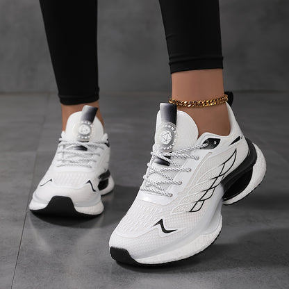 Women's Breathable Mesh Platform Sneakers - Casual Lace-Up Outdoor Shoes, Comfortable Low Top Running Shoes, Plus Size