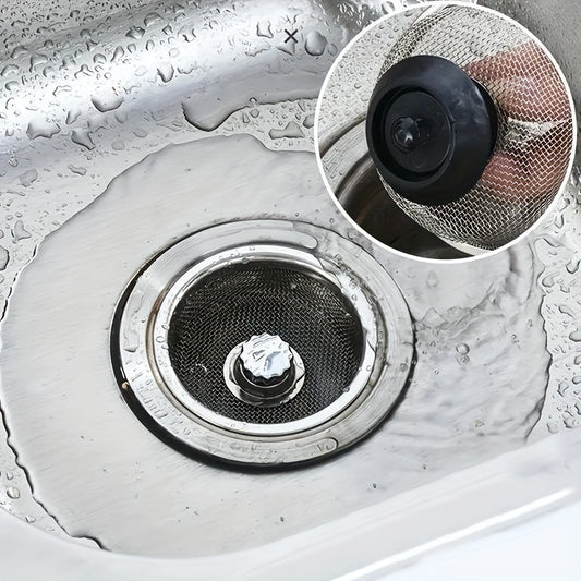 2PCS Kitchen Sink Strainer with Handle & Stopper - Stainless Steel Mesh Filter, Replacement Drain Basket, Waste Hole Trap for Hotels and Restaurants