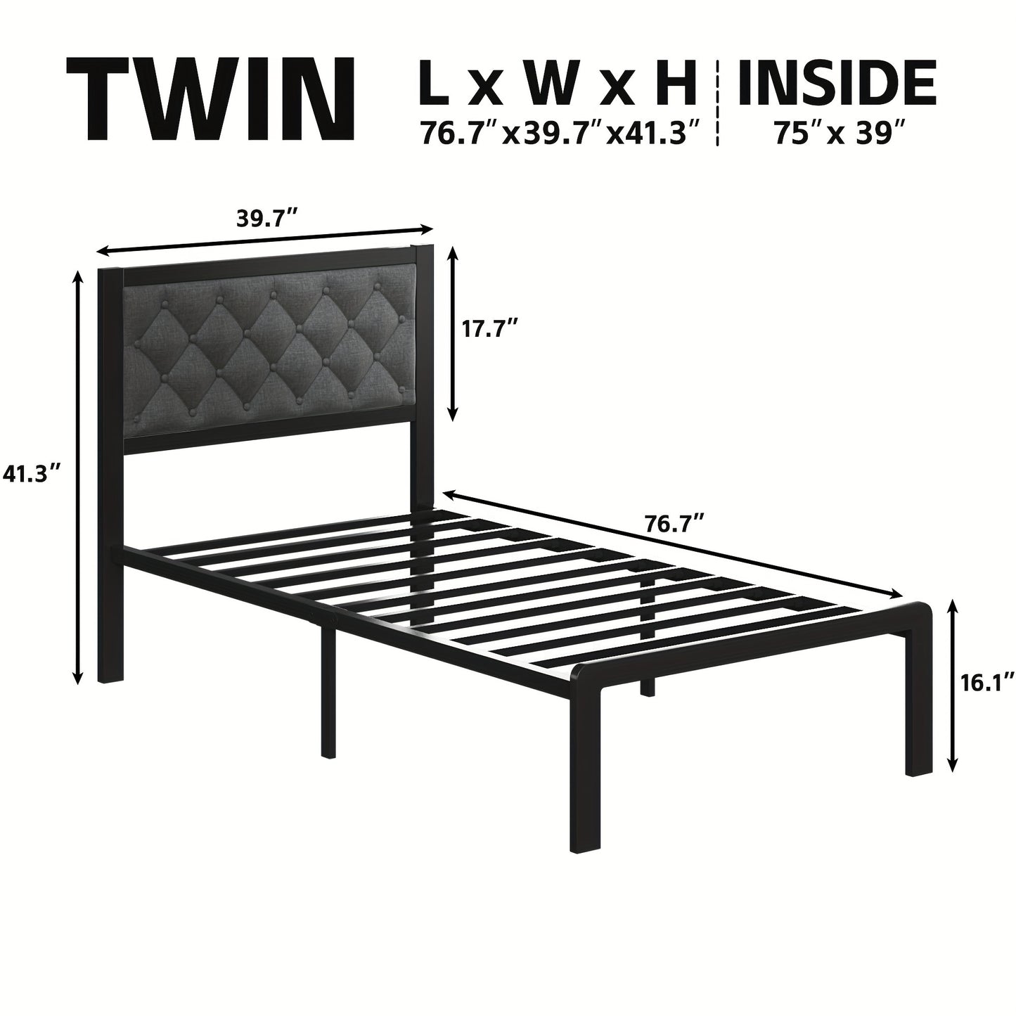 Queen Bed Frame with Headboard – Fabric Upholstered, Metal Slats Support, Platform Bed with Storage Space, Easy Assembly, Noise-Free, No Box Spring Needed