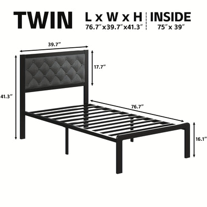 Queen Bed Frame with Headboard – Fabric Upholstered, Metal Slats Support, Platform Bed with Storage Space, Easy Assembly, Noise-Free, No Box Spring Needed