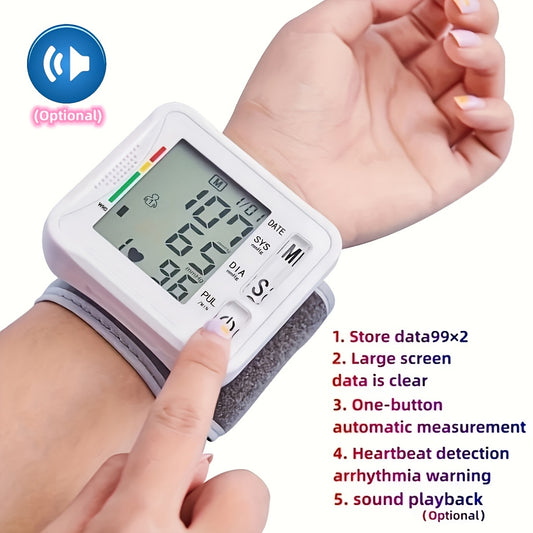 Taikon W01 Digital Blood Pressure Monitor - LCD Display, Battery-Powered, Adjustable Wrist Cuff, Irregular Heartbeat Detection - Medical Device, No Batteries Included