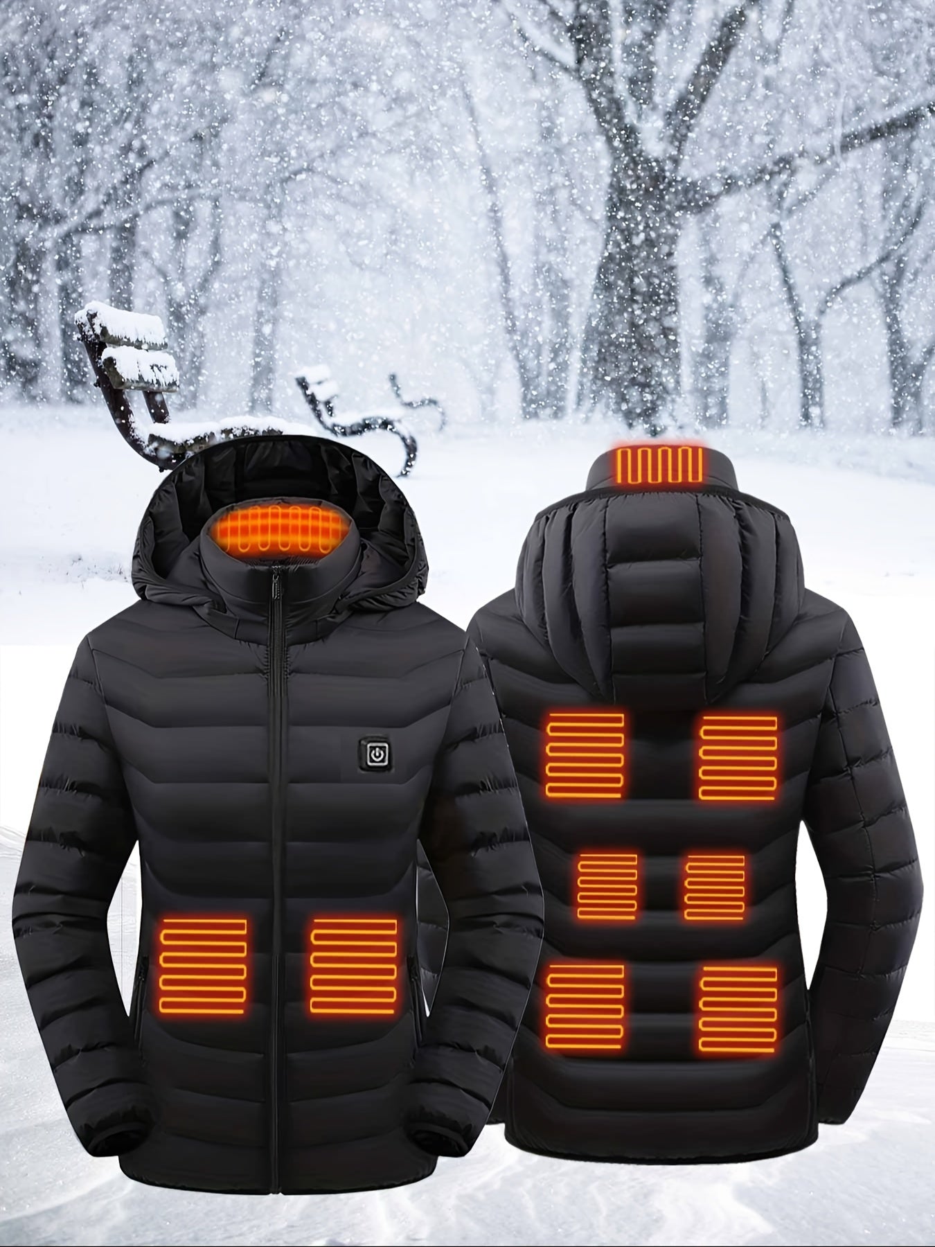 Women's Waterproof Heated Jacket - USB Electric with 3 Heating Levels & 9 Zones for Outdoor Camping, Hiking & Skiing (Battery Pack Not Included)