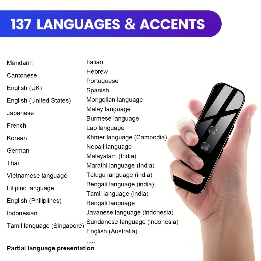 Travel Companion Instant Voice Translator – Supports 137 Languages, App Connectivity for Accurate, Real-Time Translations – Ideal for Business and Learning