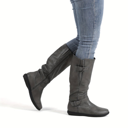 Women's Wide Calf Knee High Boots - Faux Fur-Lined Autumn & Winter Boots, Durable & Comfortable Knee-Length Style
