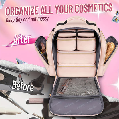 Large Multi-Functional Cosmetic Travel Organizer – 4 Detachable Compartments and Jewelry Roll, Versatile Makeup Bag for Toiletries, Skin Care, Hair Products, Ideal Women's Gift