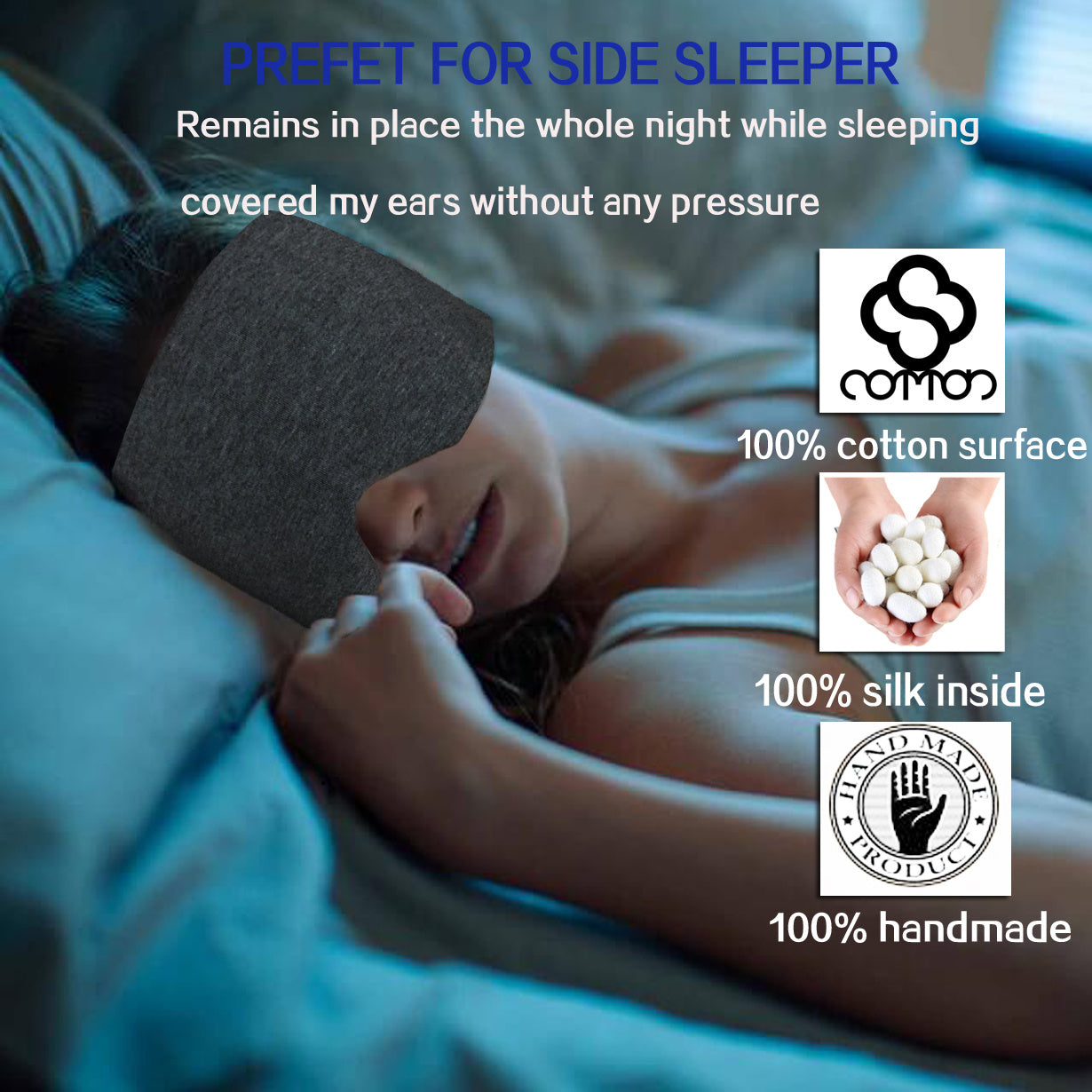 Luxury Oversized Cotton Eye Mask – Adjustable Comfort Sleep Blindfold with Nose Pad, Soft, Reusable, Ideal for Total Darkness and Uninterrupted Rest