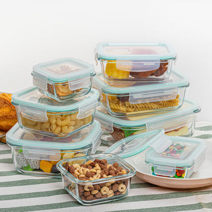 8-Pack Glass Food Storage Containers – Airtight Meal Prep Bento Boxes with Leak-Proof Locking Lids, Microwave, Oven, Freezer, and Dishwasher Safe, BPA-Free