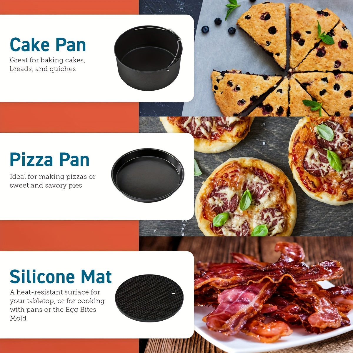 11pcs 8-Inch Air Fryer Accessories Set - Compatible with 3.7QT - 6.8QT Air Fryers, BPA Free, Dishwasher Safe, Nonstick with Cookbook