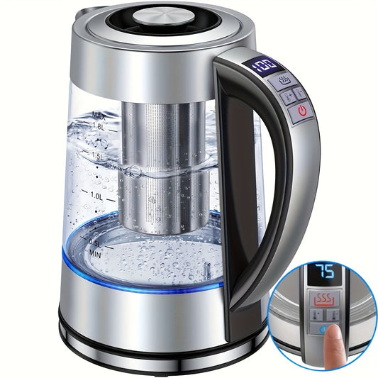 1.8L Electric Glass Kettle – Precise Temp Control, 24H Insulation, Stainless Steel Strainer for Tea & Coffee