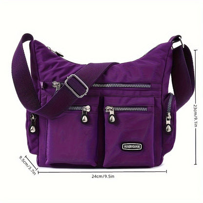 Waterproof Nylon Crossbody Bag for Women - Trendy Zipper Purse with Letter Patch