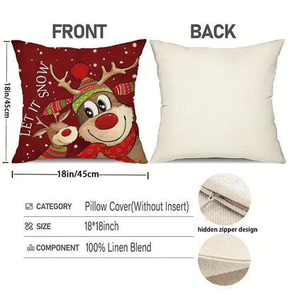4pcs Merry Christmas Throw Pillow Covers - Cute Reindeer, Snowman & Xmas Tree Designs, Winter Holiday Farmhouse Decor, 18x18in Cushion Covers for Porch, Patio & Living Room