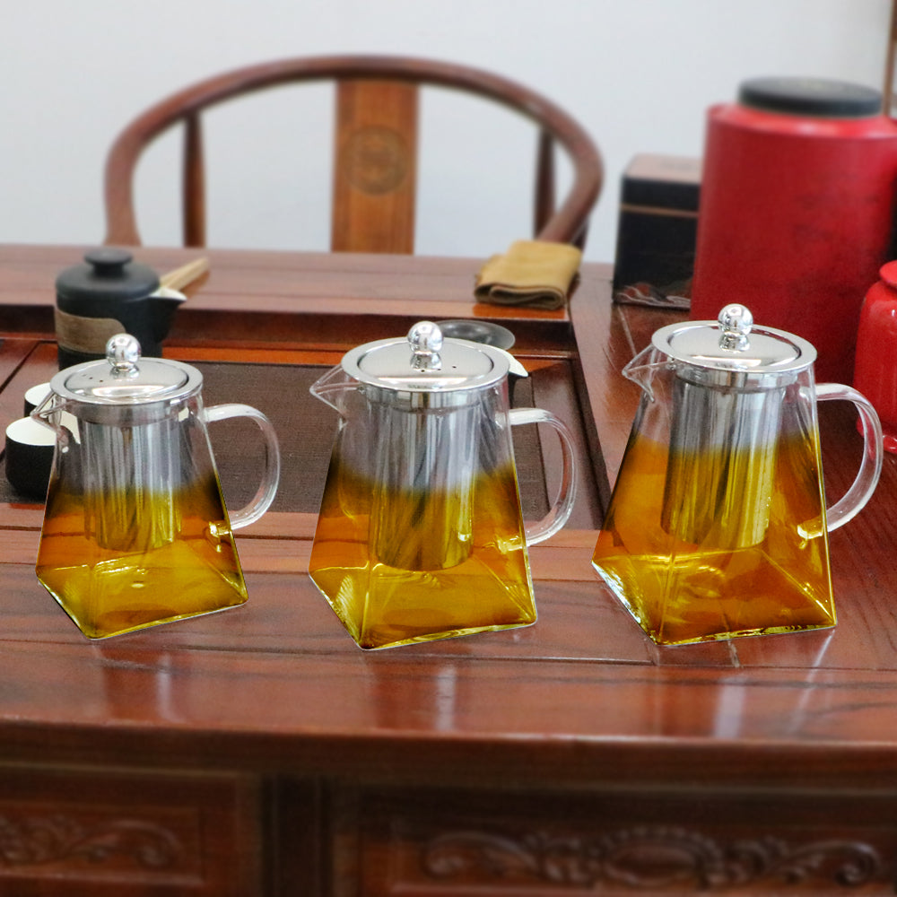 Glass Teapot with Stainless Steel Infuser – 550/750/950ML Heat-Resistant Clear Teaware, Household Tea Kettle with Infuser