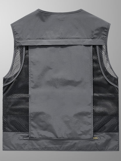 Men's Loose Fit V-Neck Quick-Drying Polyamide Vest Jacket – Multi-Pocket, Lightweight, and Breathable for Outdoor Activities, Fishing, and Photography – Ideal for Spring and Fall