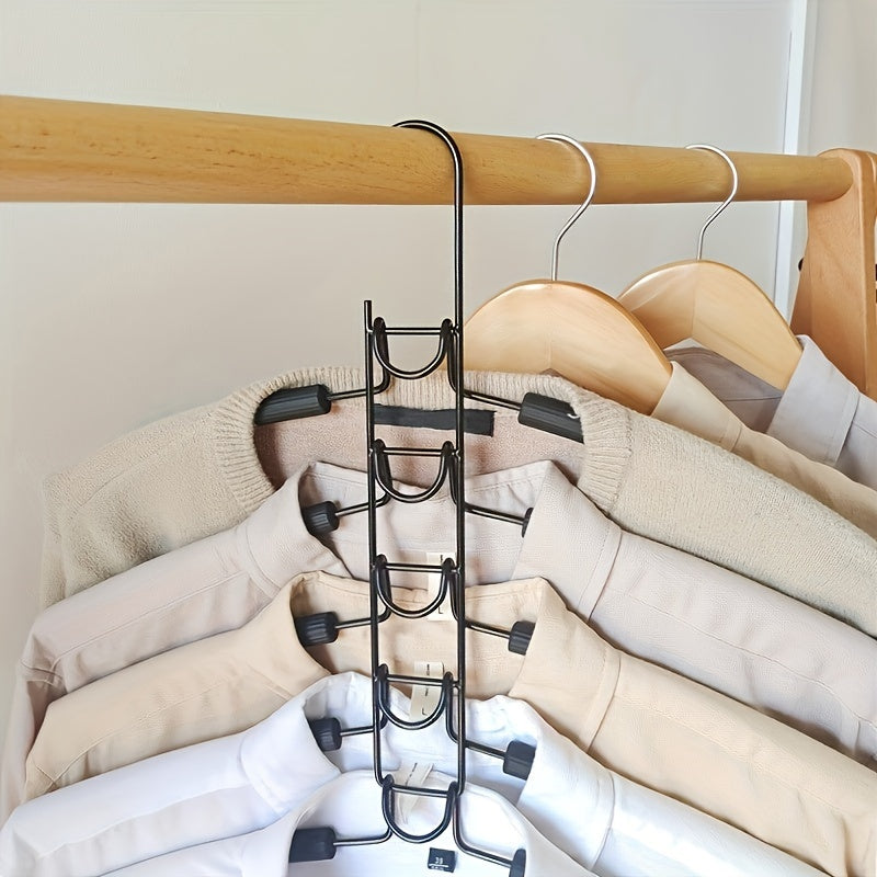 2 Pack Multi-Function Magic Hangers - 5-Tier Lacquered Metal Clothes Hangers with Non-Slip Foam, Space-Saving Foldable Wardrobe Organizer for Dorms & Closets
