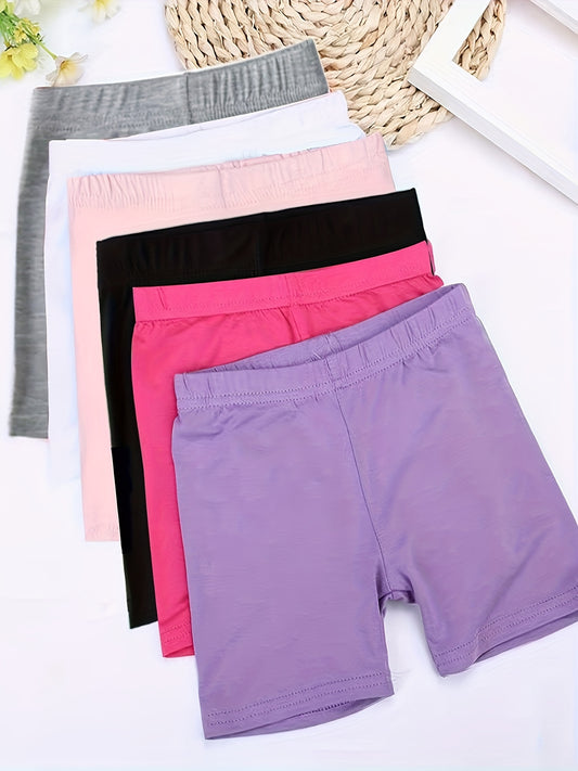 6pcs Girls Elastic Comfy Shorts - Summer Thin Safety Pants and Leggings for Bike, Cartwheel, Dance, Toddler Under Dress, Multi-Color