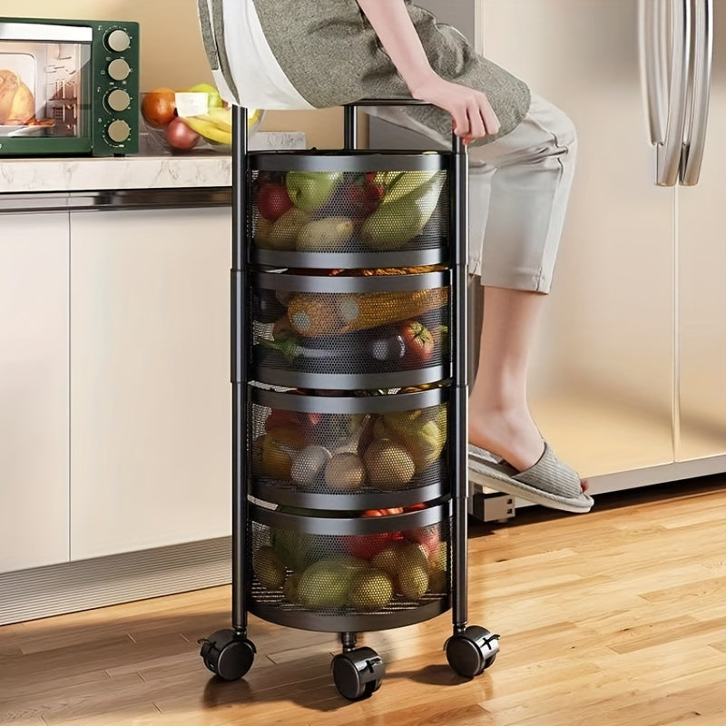 Rotating Kitchen Storage Rack – Easy Assembly Multi-Layer Fruit and Vegetable Organizer, Metal Material for Home and Living Room Kitchen Organization
