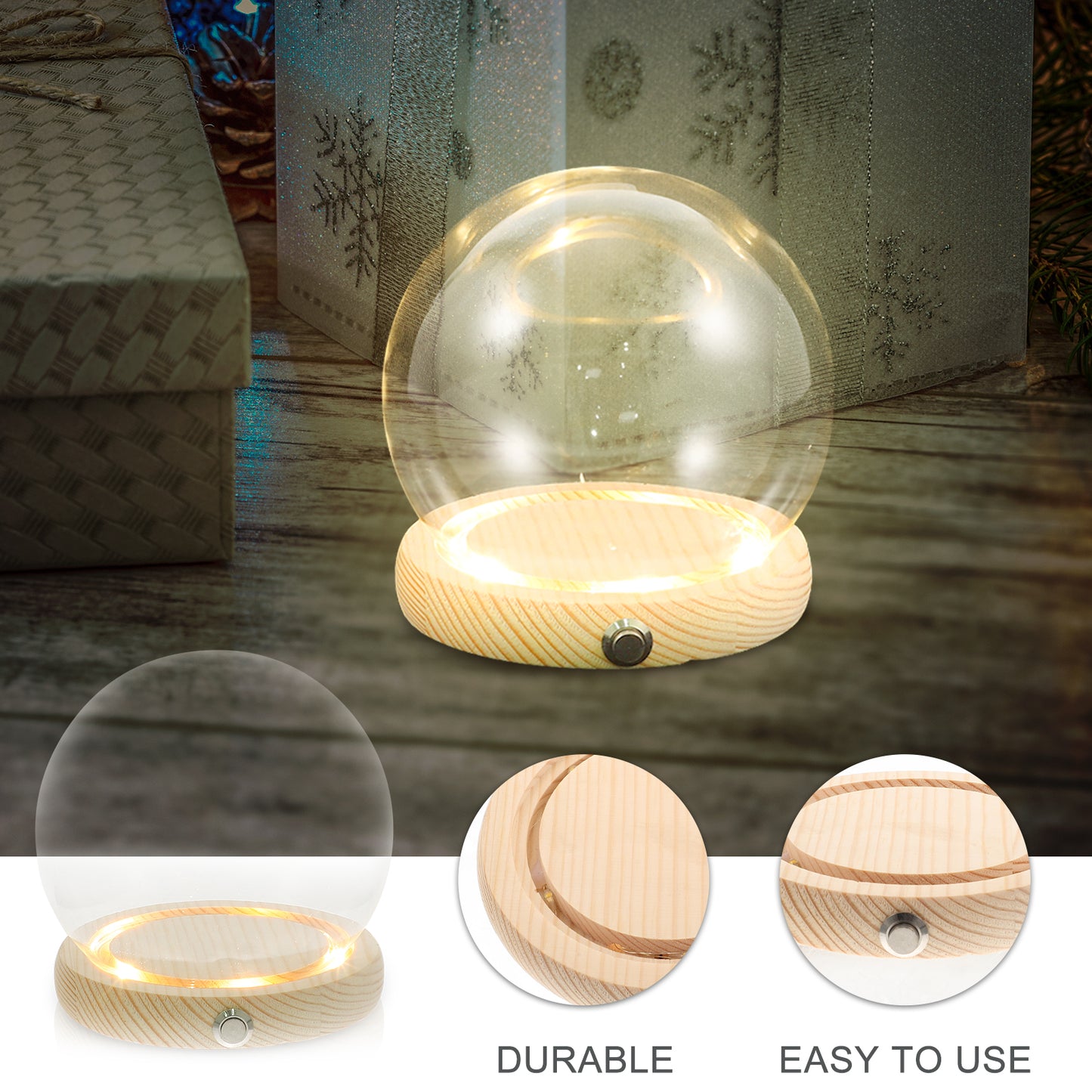 Handmade Glass Display Dome – Clear Plant Pots with LED Lights, Glowing Eternal Preserved Flowers Decor
