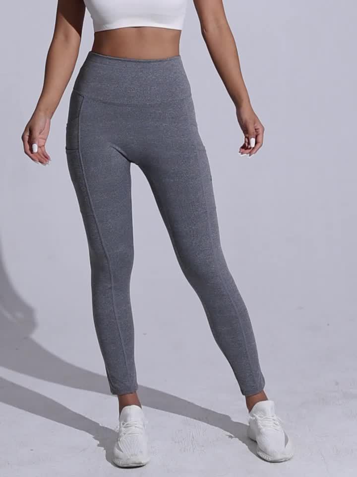Solid Color Yoga Pants with Pocket – High-Stretch Fitness Leggings for Running and Sports – Women's Activewear