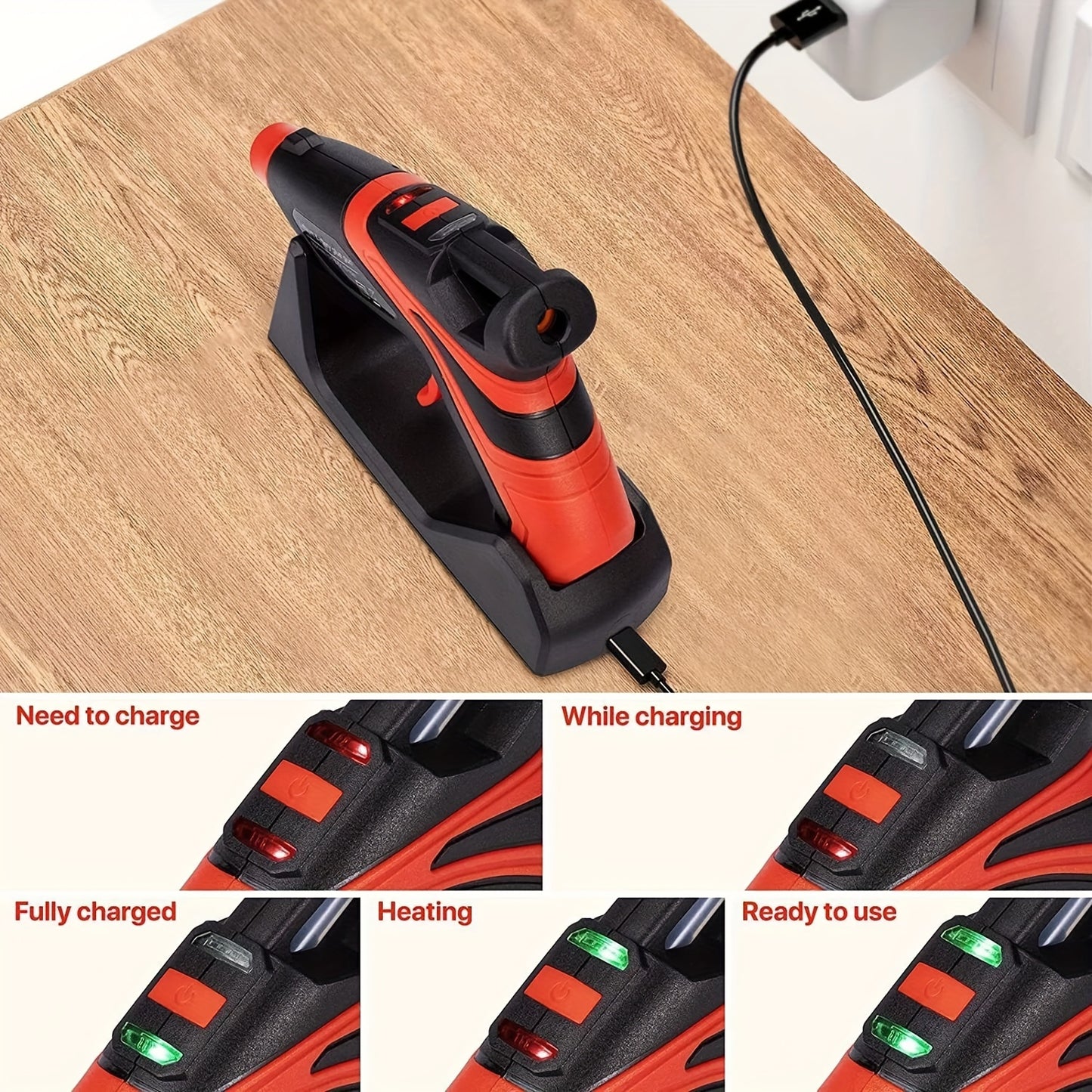 Cordless Hot Melt Glue Gun with 30PCS Glue Sticks - Rechargeable Hot Glue Tools Set