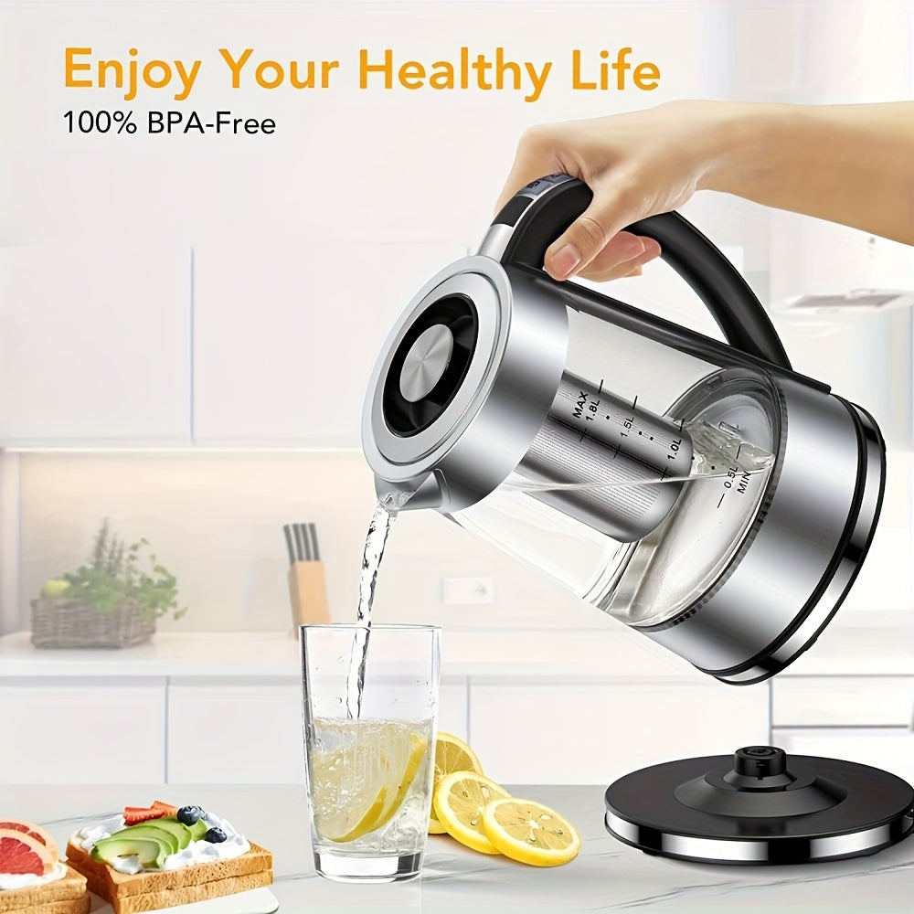 1.8L Electric Glass Kettle – Precise Temp Control, 24H Insulation, Stainless Steel Strainer for Tea & Coffee