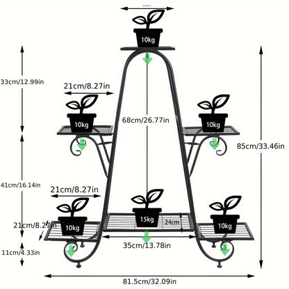 6 Tier Metal Plant Stand - Space-Saving Multi-Plant Display Rack - Sturdy Black Flower Pot Holder for Home and Patio Decor